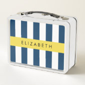 Lunch Box Marine Blue Stripes, Motif rayé, Votre nom (Dos)