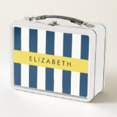 Lunch Box Marine Blue Stripes, Motif rayé, Votre nom (Devant)