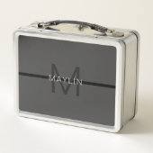 Lunch Box Masculine élégant gris foncé Nom et monogramme (Dos)