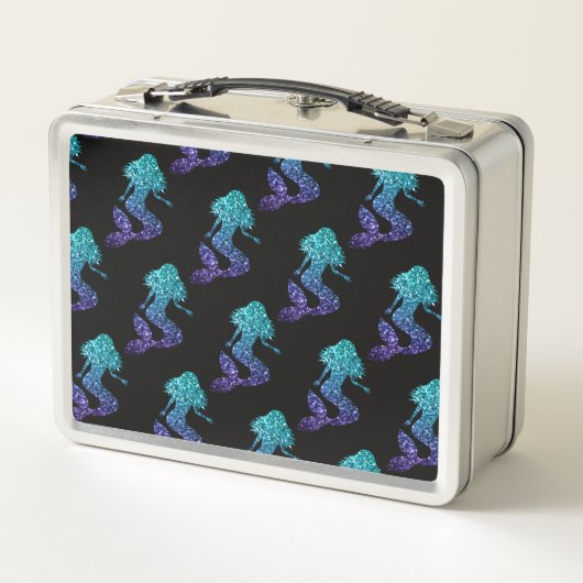 Lunch Box Mermaid aqua blue ombre Sparkles pattern Monogram (Dos)