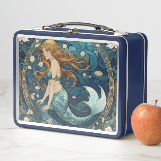 Lunch Box Mermaid Art Nouveau Art Déco Style Bleu (En situation)