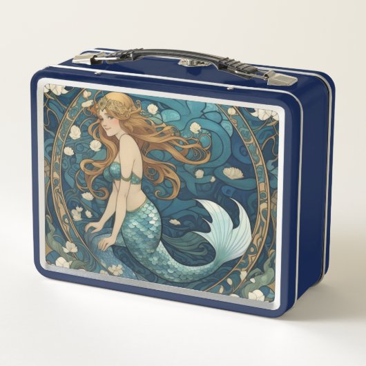Lunch Box Mermaid Art Nouveau Art Déco Style Bleu (Dos)