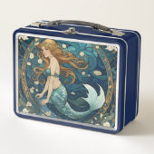 Lunch Box Mermaid Art Nouveau Art Déco Style Bleu (Devant)