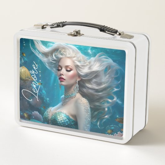 Lunch Box Mermaid cheveux en argent Turquoise Océan (Devant)