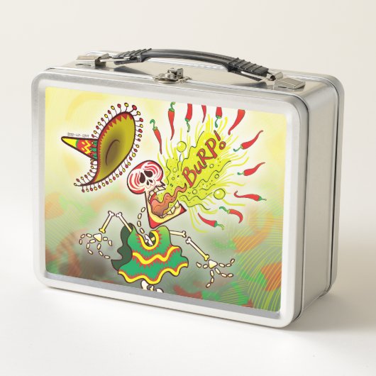 Lunch Box Mexican skeletons in trouble with hot chili pepper (Devant)