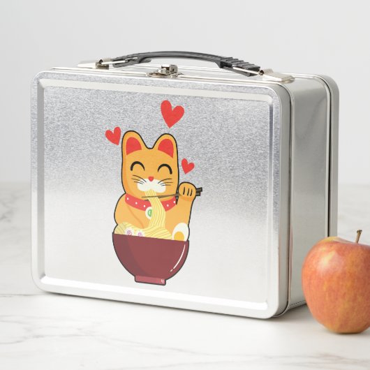 Lunch Box mignon Chat manger Ramen nouilles, Cadeau Amoureux (En situation)