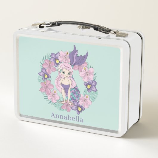 Lunch Box mignon filles plage mermaid ajouter nom (Dos)