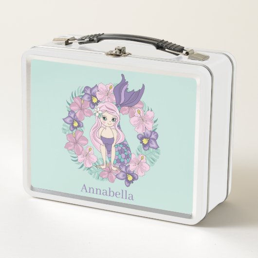 Lunch Box mignon filles plage mermaid ajouter nom (Devant)