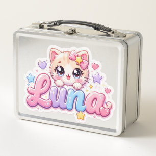 Lunch Box Mignon Kawaii Luna Nom de Chat Pastel Rose Étincel
