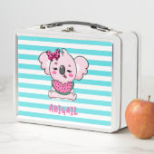 Lunch Box Mignon Koala Kawaii Rose Pastèque Aqua Rayures (En situation)
