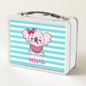 Lunch Box Mignon Koala Kawaii Rose Pastèque Aqua Rayures (Dos)
