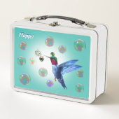 Lunch Box Mignonne colibri et bulles de savon sur bleu turqu (Devant)