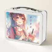 Lunch Box Mignonne fille Anime tenant un Boba Tea (Dos)