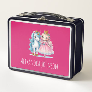 Lunch Box Mignonne Princesse & Unicorn Bright Pink Blanc