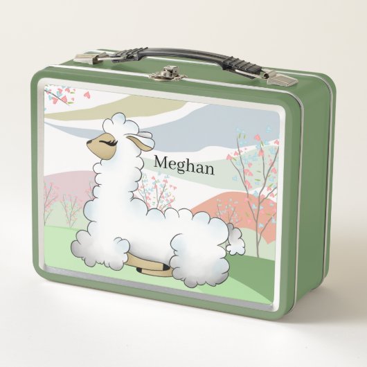 Lunch Box mignonnes filles amantes lama ajouter le nom (Devant)