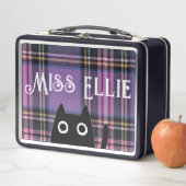 Lunch Box Miss Ellie et Chat Plaid Violet / Lunette Noire (En situation)