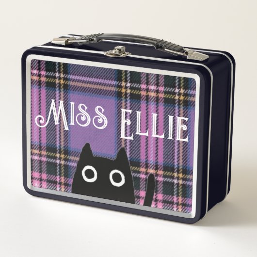 Lunch Box Miss Ellie et Chat Plaid Violet / Lunette Noire (Devant)