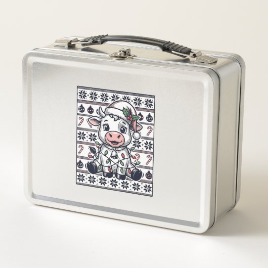 Lunch Box Modèle de pull moche de Noël de vache gravée vinta (Devant)