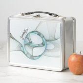 Lunch Box Moderne Abstrait Fractale Bleu Turquoise Gris Nom (En situation)