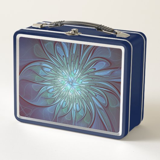 Lunch Box Moderne Abstrait tendance Fleur bleue Fractal Art (Devant)