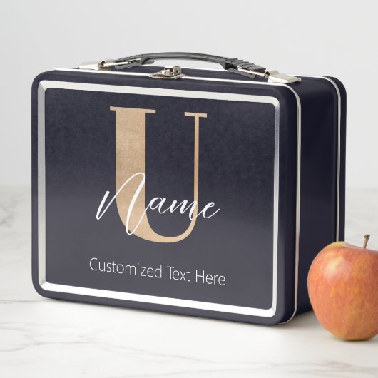 Lunch Box Moderne Monogramme Initiale U & Nom Personnalisé (En situation)
