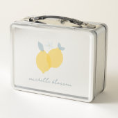 Lunch Box Moderne Pastel Citrus Lemons Motif Nom personnalis (Dos)