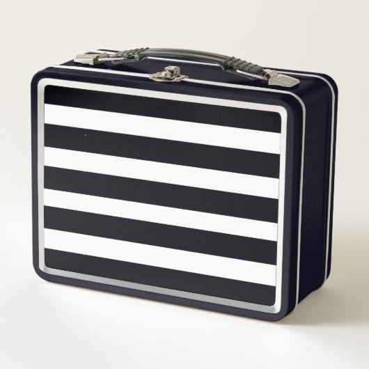 Lunch Box Moderne Simple Chic Noir Et Blanc Gratté Noir (Devant)