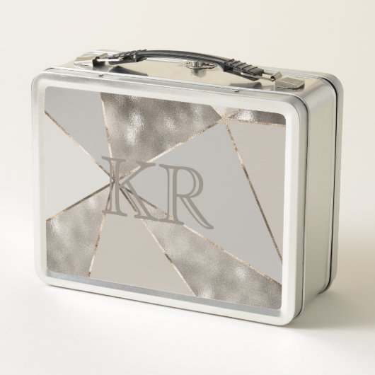 Lunch Box Moderne tendance Silver Gold Abstract Design Initi (Dos)