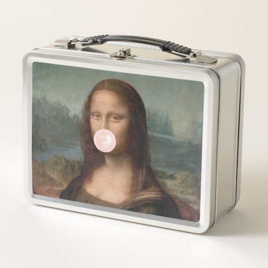 Lunch Box Mona Lisa soufflant un bubble gum rose (Devant)