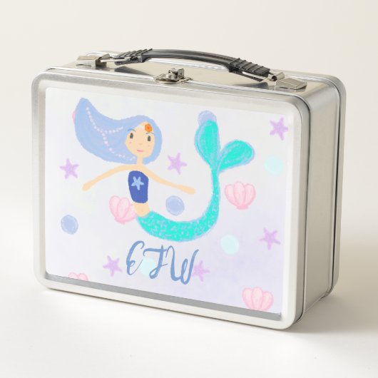 Lunch Box Monogram Cute Pastel Periwinkle Mermaid Princesse (Devant)