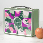 Lunch Box Monogramme Abstrait de peinture verte et violette (En situation)