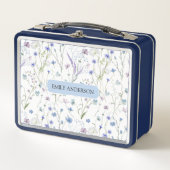 Lunch Box Monogramme bleu violet Fleur sauvage motif floral (Devant)