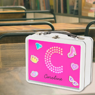 Lunch Box Monogramme C Lettre Rose Chaud Fille Retour À l'Éc