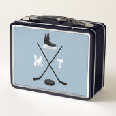 Lunch Box Monogramme classique de hockey sur glace bleu pous (Dos)
