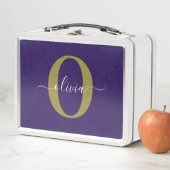 Lunch Box Monogramme customisé Nom du script Purple White Go (En situation)