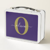 Lunch Box Monogramme customisé Nom du script Purple White Go (Dos)