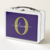 Lunch Box Monogramme customisé Nom du script Purple White Go (Devant)