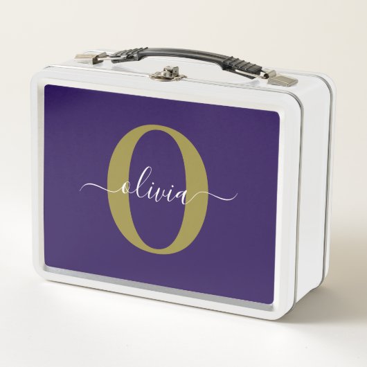 Lunch Box Monogramme customisé Nom du script Purple White Go (Devant)