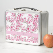 Lunch Box Monogramme d'aquarelle florale de fleurs de cerisi (En situation)