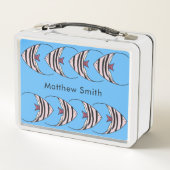 Lunch Box monogramme de motif de poisson bleu (Dos)