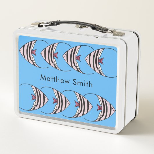 Lunch Box monogramme de motif de poisson bleu (Dos)