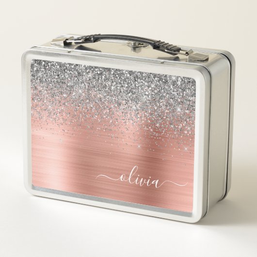 Lunch Box Monogramme de Parties scintillant d'argent en méta (Dos)