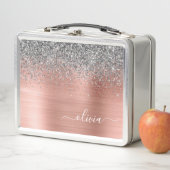 Lunch Box Monogramme de Parties scintillant d'argent en méta (En situation)