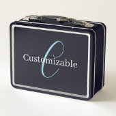 Lunch Box Monogramme de script cursif éditable Noir Bleu Bla (Dos)