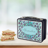 Lunch Box Monogramme Empreinte de léopard bleu et violet rét