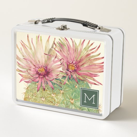 Lunch Box Monogramme | Fleurs roses de cactus (Devant)