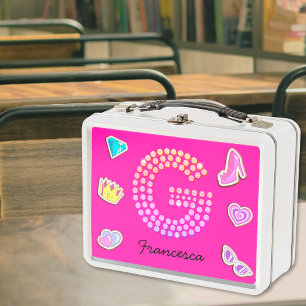 Lunch Box Monogramme G Lettre Rose Chaud Fille Retour À l'Éc