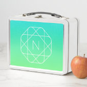Lunch Box Monogramme géométrique cool | Ombre Vert bleu et c (En situation)