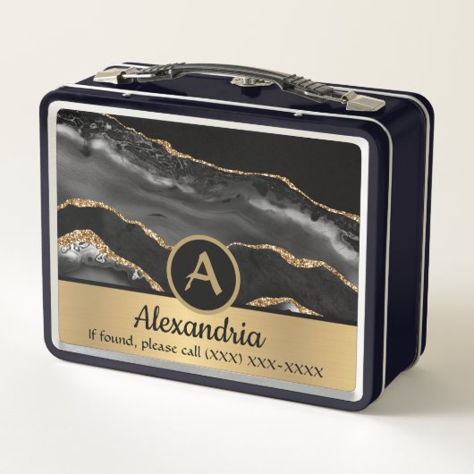 Lunch Box Monogramme Gold Custom Nom Luxe Chic (Dos)