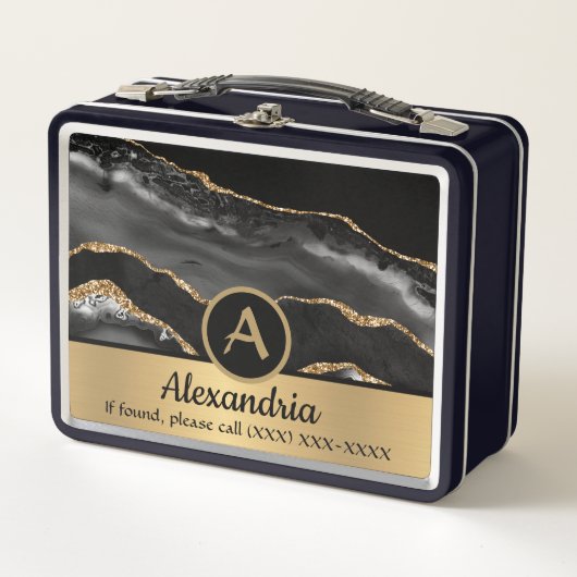 Lunch Box Monogramme Gold Custom Nom Luxe Chic (Devant)